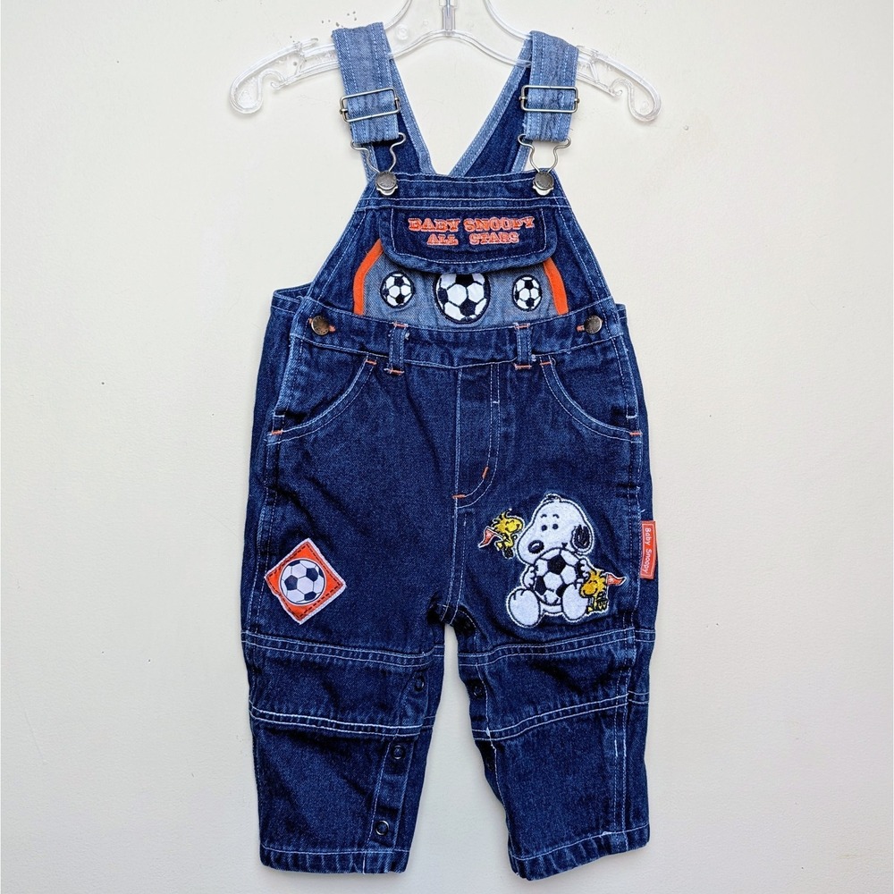 Vintage Baby Snoopy All Star Sports Denim Bib Overalls Infant Peanuts 3-6 Months